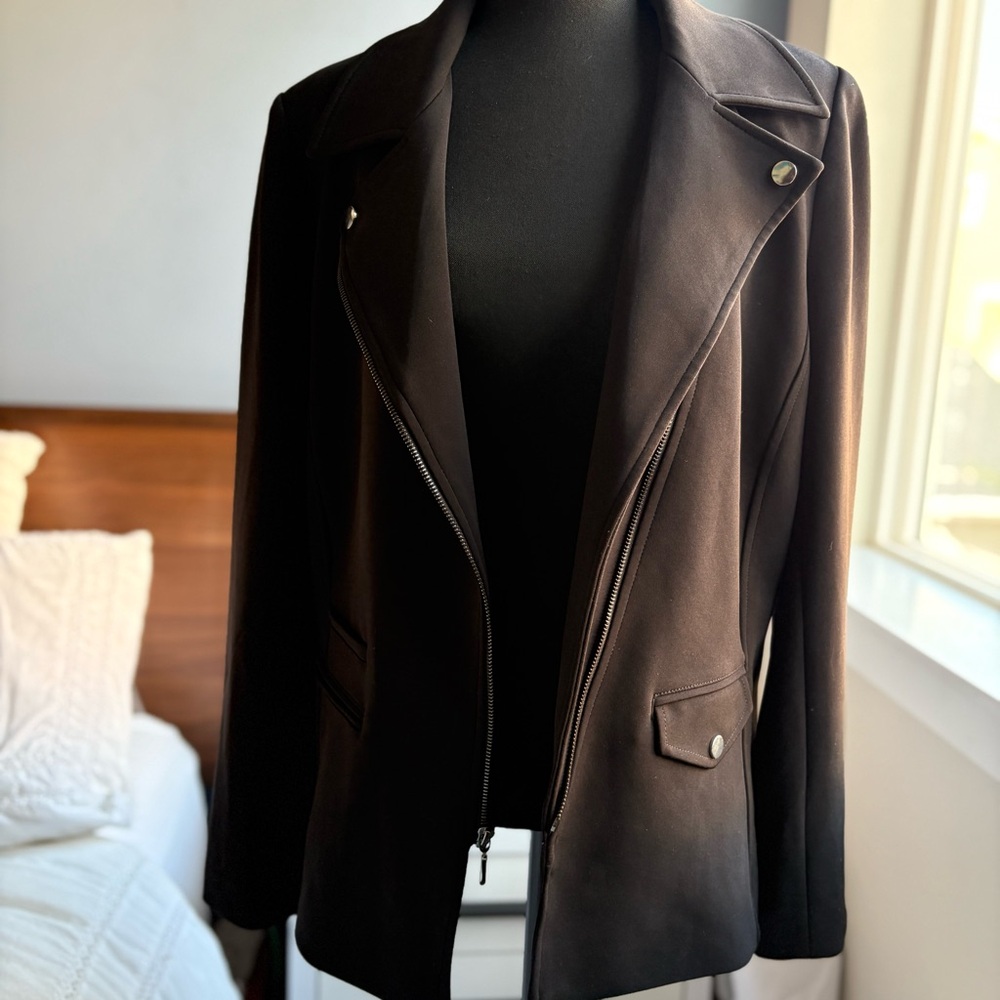 WHBM Black Assymetrical Zipper Blazer Jacket - Office Siren - Picture 4 of 17
